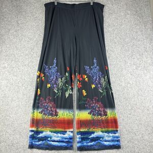 John Mark Chelsea Floral Pants Women XL Wide Leg Pull On Artsy Boho Palazzo Mesh